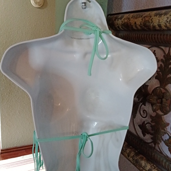 Fringed damsel triangle green bikini top Sz S - Picture 4 of 8